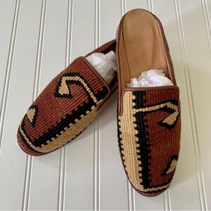 Vintage Turkish Kilim Wool and Leather Slides Size 9